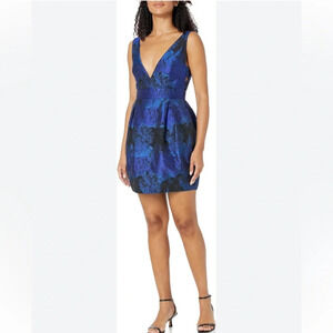 $375 Nicole Miller ARTELIER Blue & Black Speckled Jacquard Mini Dress, SZ 4